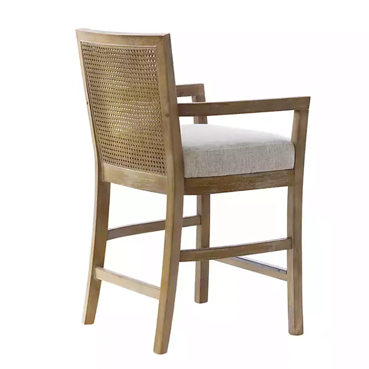 Bar Stools & Counter Height Stools-Kirklands Home Upholstered Cane Backrest Counter Stool Ivory