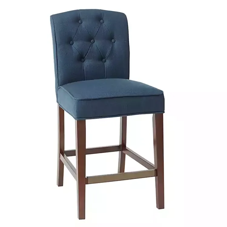 Bar Stools & Counter Height Stools-Kirklands Home Tufted Upholstered Wood Counter Stool Blue