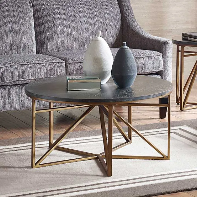 Coffee Tables-Kirklands Home Antique Bronze Kayden Round Coffee Table Black