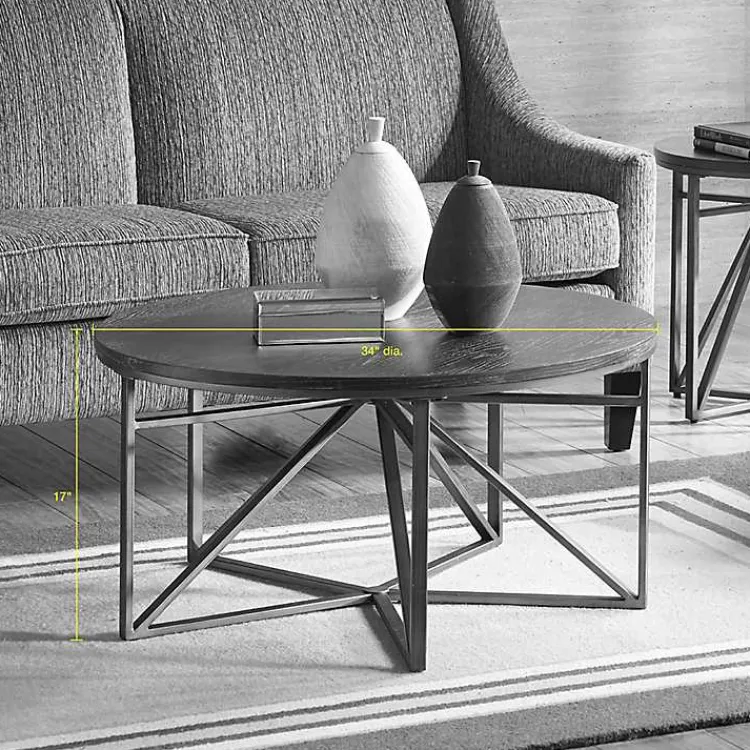 Coffee Tables-Kirklands Home Antique Bronze Kayden Round Coffee Table Black