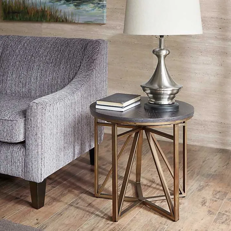 Accent & End Tables-Kirklands Home Antique Bronze Kayden Round Accent Table Black