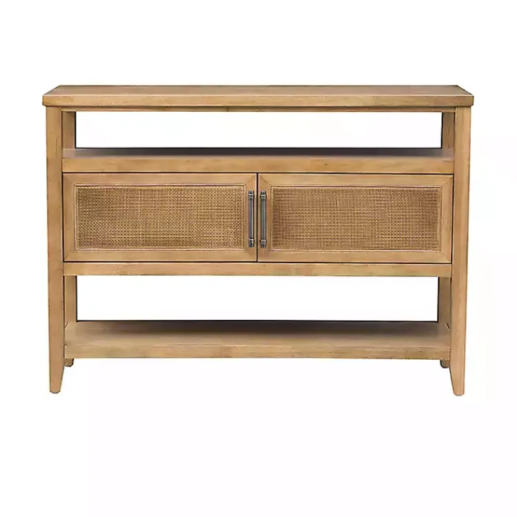 Console Tables-Kirklands Home Natural Cane Martha Sterwart Console Table Tan