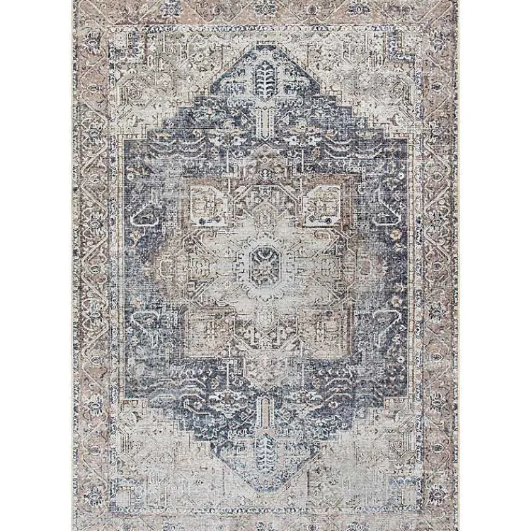 Area Rugs-Kirklands Home Amelie Navy Blue Classic Washable Area Rug, 5x7