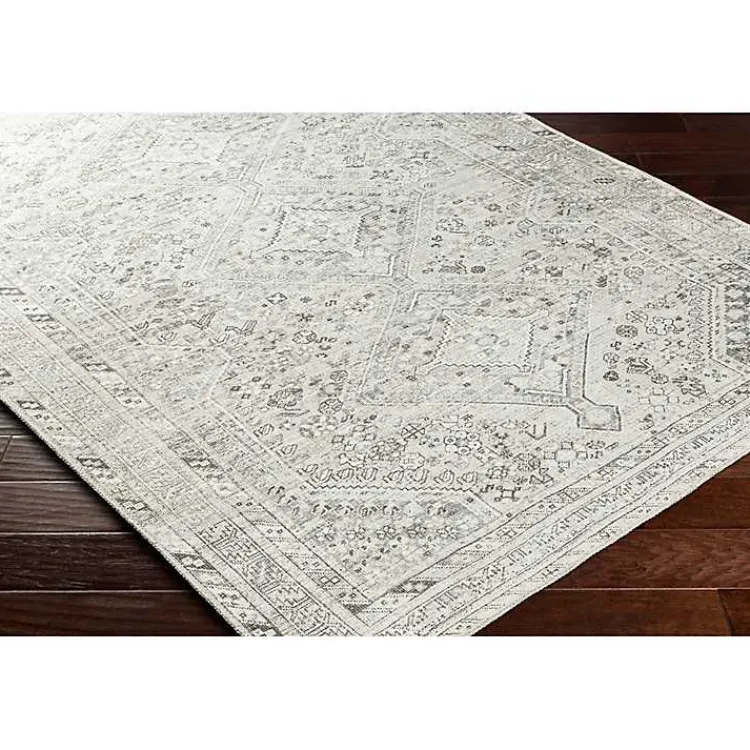 Area Rugs-Kirklands Home Cream Traditional Washable Area Rug, 6x9 Ivory