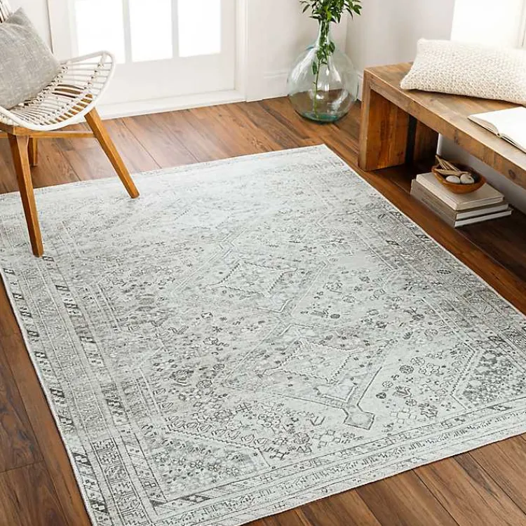 Area Rugs-Kirklands Home Cream Traditional Washable Area Rug, 7x10 Ivory