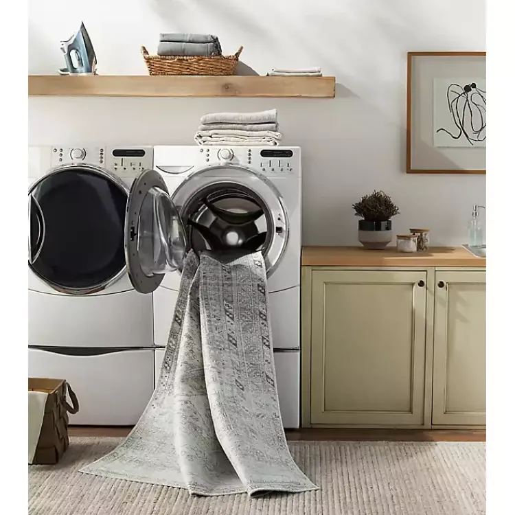 Area Rugs-Kirklands Home Cream Traditional Washable Area Rug, 7x10 Ivory