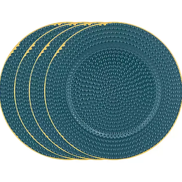 Serving & Entertaining-Kirklands Home Teal and Gold Hobnail Chargers, Set of 4 Blue