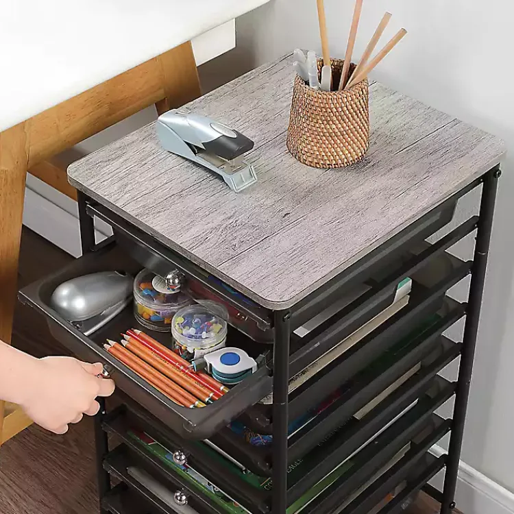 Office Furniture-Kirklands Home 8-Drawer Rolling Storage Cart Black