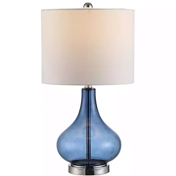 Table Lamps-Kirklands Home Blue Glass Curved Brooks Table Lamp White