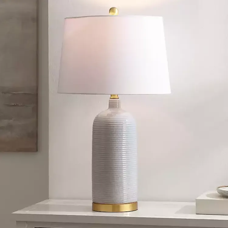 Table Lamps-Kirklands Home Blue-Gray Striations Ceramic Table Lamp White