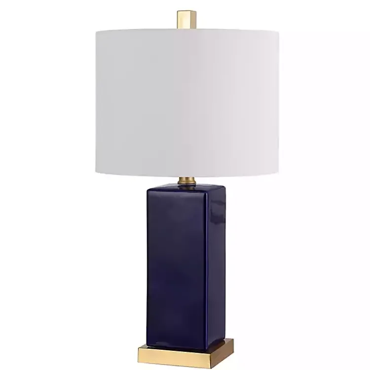 Table Lamps-Kirklands Home Dark Blue Ceramic Square Wendi Table Lamp White