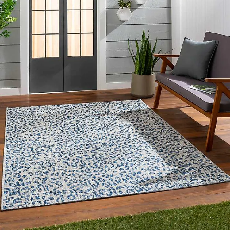 Outdoor Rugs-Kirklands Home Cauli Leopard Print Outdoor Rug, 4x5 Blue