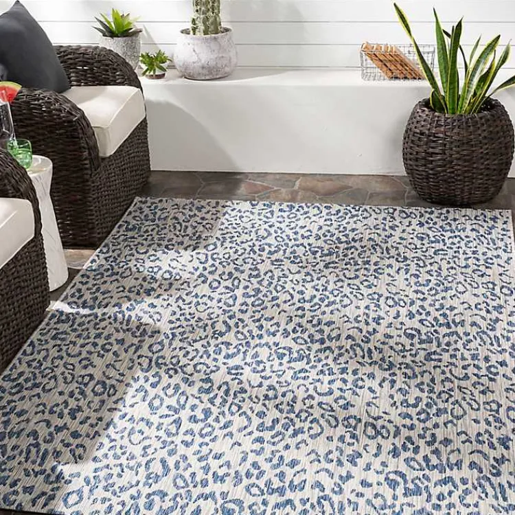 Outdoor Rugs-Kirklands Home Cauli Leopard Print Outdoor Rug, 4x5 Blue