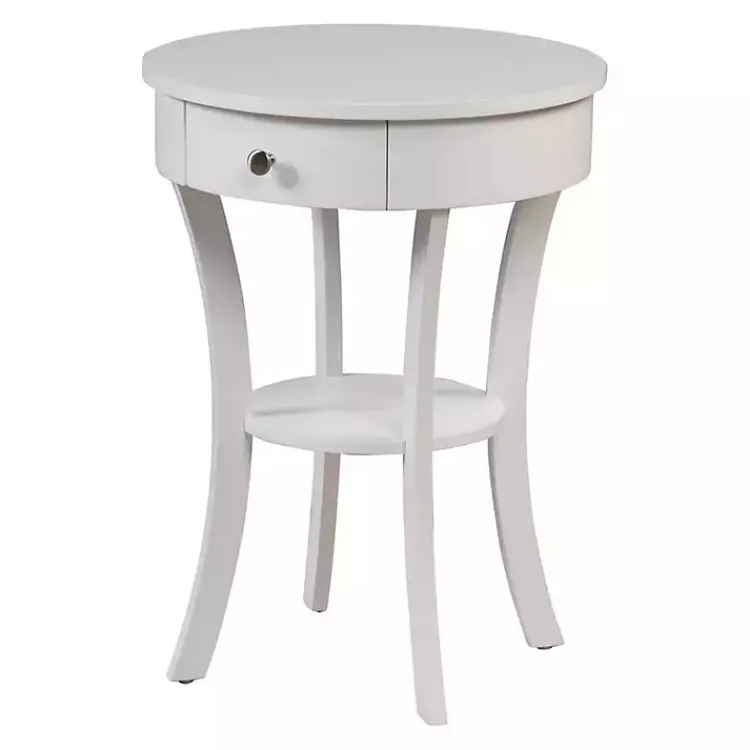 Accent & End Tables-Kirklands Home Curved Legs Round Drawer Accent Table White