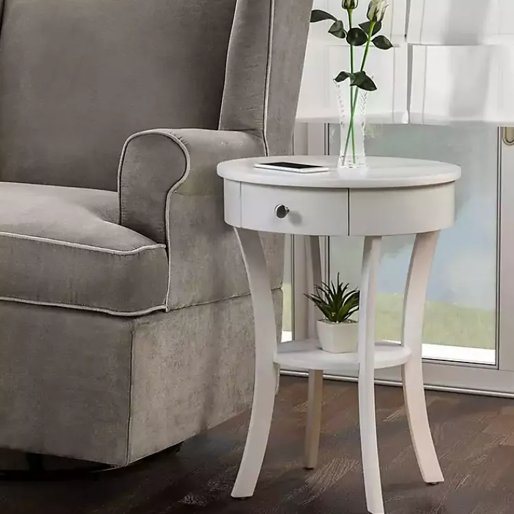 Accent & End Tables-Kirklands Home Curved Legs Round Drawer Accent Table White