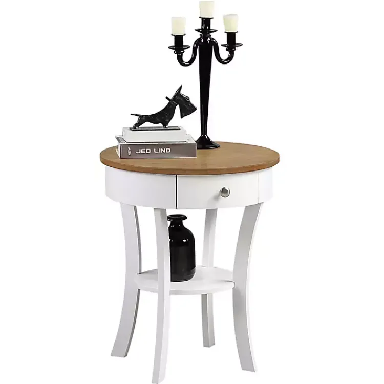 Accent & End Tables-Kirklands Home Wood & White Curved Legs Round Drawer Accent Table Brown