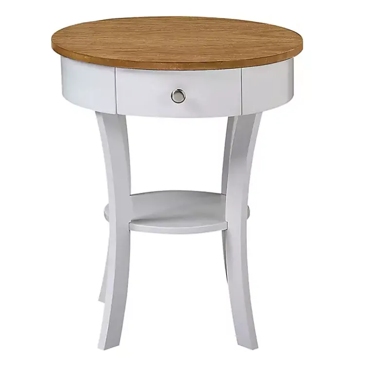 Accent & End Tables-Kirklands Home Wood & White Curved Legs Round Drawer Accent Table Brown