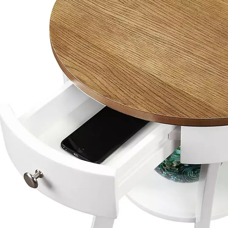 Accent & End Tables-Kirklands Home Wood & White Curved Legs Round Drawer Accent Table Brown