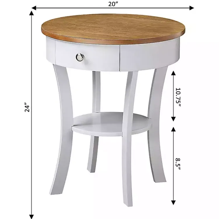 Accent & End Tables-Kirklands Home Wood & White Curved Legs Round Drawer Accent Table Brown