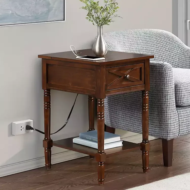 Accent & End Tables-Kirklands Home Wood Charging Traditional Accent Table Brown