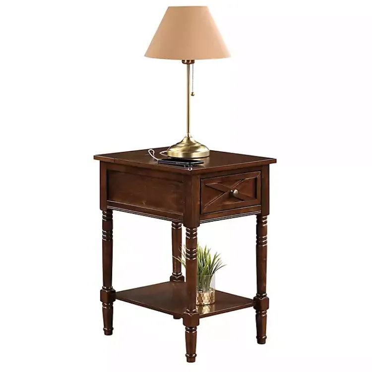 Accent & End Tables-Kirklands Home Wood Charging Traditional Accent Table Brown