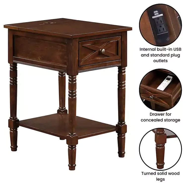 Accent & End Tables-Kirklands Home Wood Charging Traditional Accent Table Brown