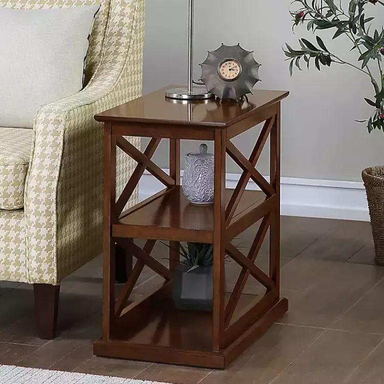 Accent & End Tables-Kirklands Home Wood Double X Sides Accent Table Brown