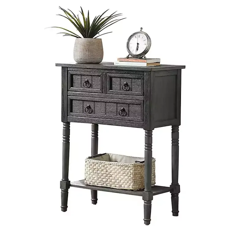 Accent & End Tables-Kirklands Home 3-Drawer Turned Legs Accent Table Gray