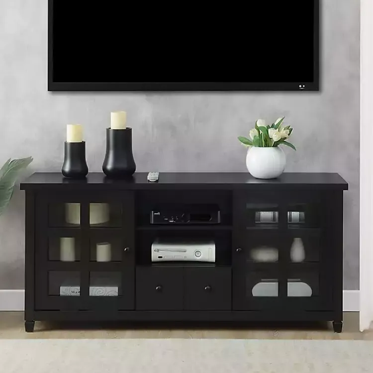 Tv Stands & Media Consoles-Kirklands Home Wood 2-Door Windowpane Media Cabinet Black