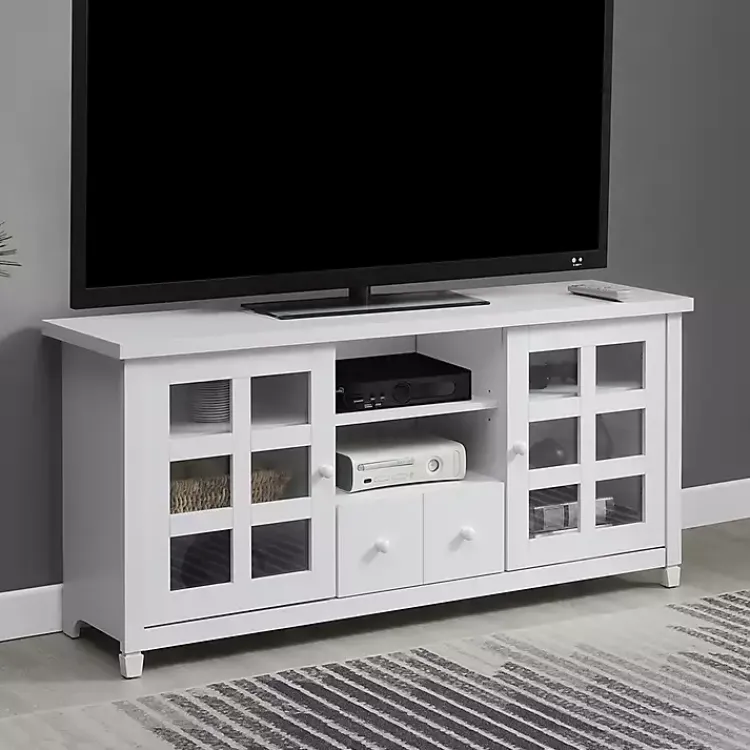 Tv Stands & Media Consoles-Kirklands Home Wood 2-Door Windowpane Media Cabinet White