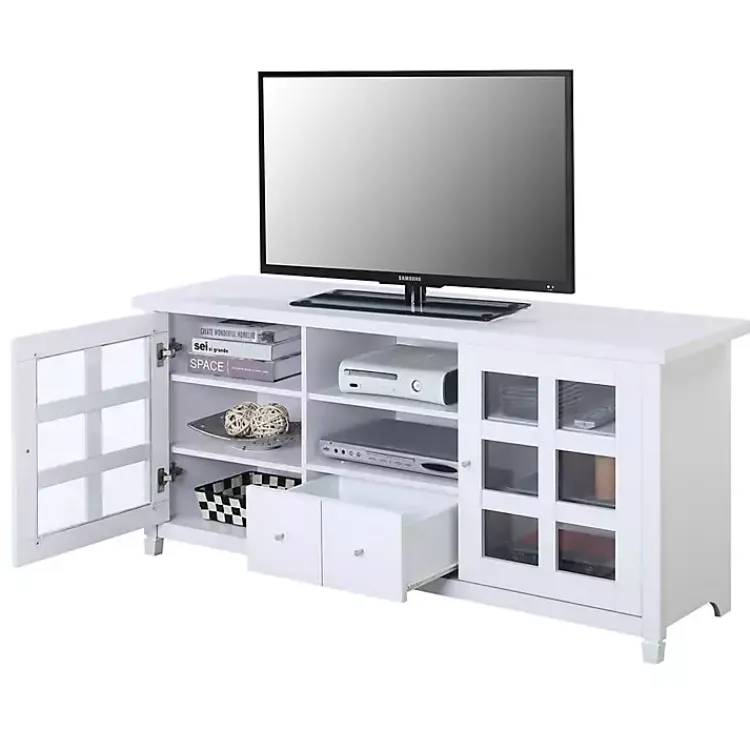 Tv Stands & Media Consoles-Kirklands Home Wood 2-Door Windowpane Media Cabinet White
