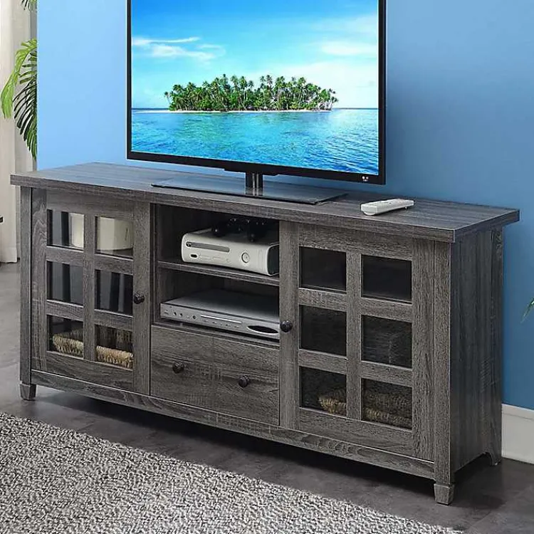 Tv Stands & Media Consoles-Kirklands Home Wood 2-Door Windowpane Media Cabinet Gray