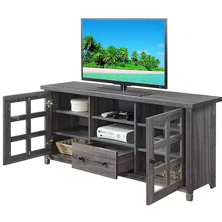 Tv Stands & Media Consoles-Kirklands Home Wood 2-Door Windowpane Media Cabinet Gray