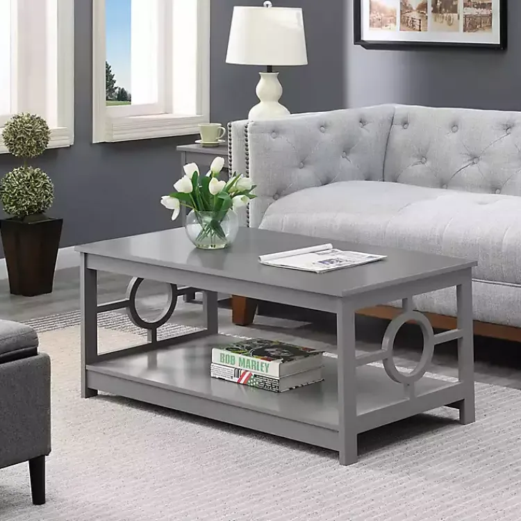 Coffee Tables-Kirklands Home Light Circle Cut-Out Sides Coffee Table Gray