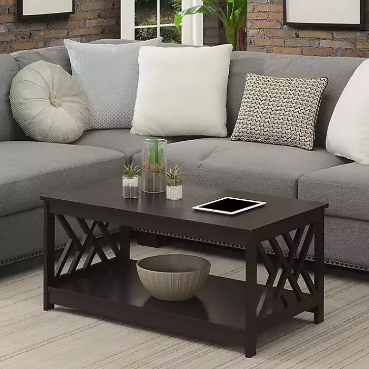 Coffee Tables-Kirklands Home Espresso Cut-Out Sides Coffee Table Brown