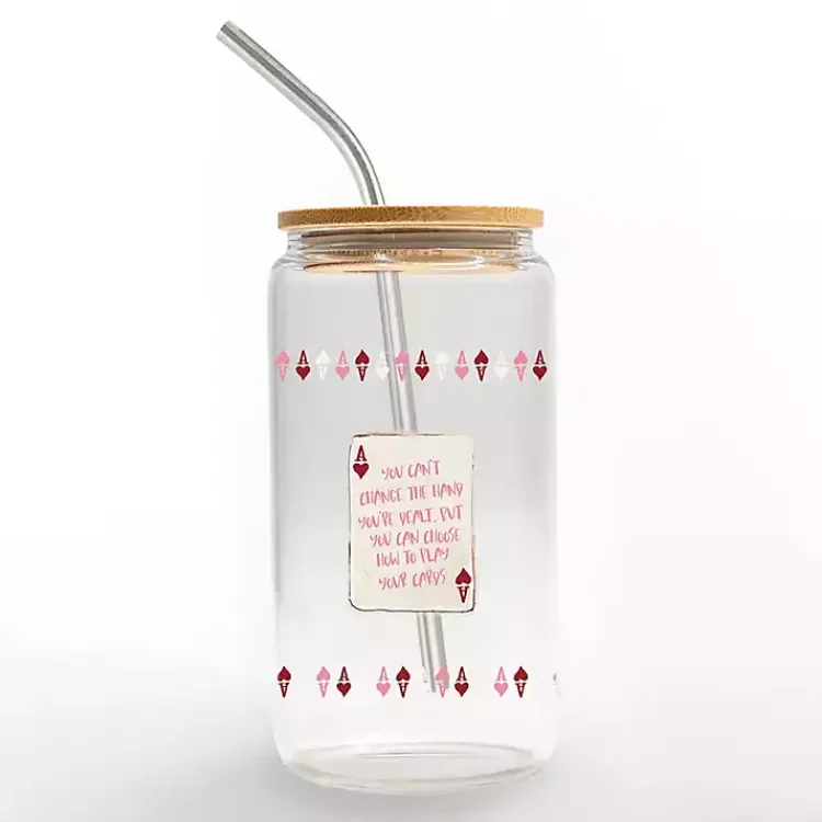 Glassware & Drinkware-Kirklands Home Play Your Cards Glass Tumber Pink