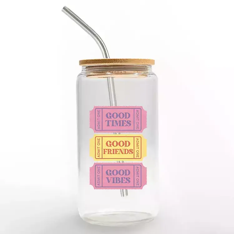 Glassware & Drinkware-Kirklands Home Good Vibes Ticket Stub Glass Tumbler