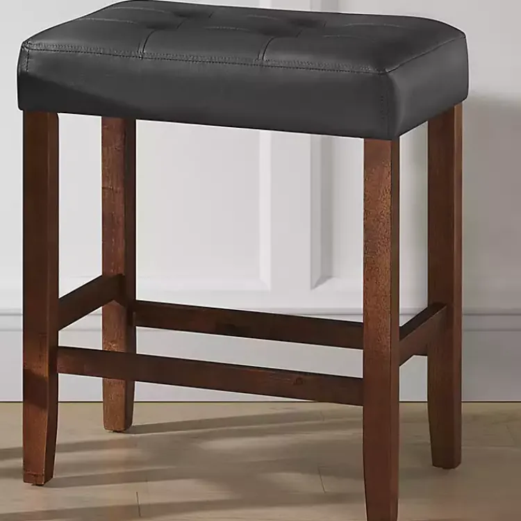 Bar Stools & Counter Height Stools-Kirklands Home Faux Leather Madison Walnut Counter Stool Black