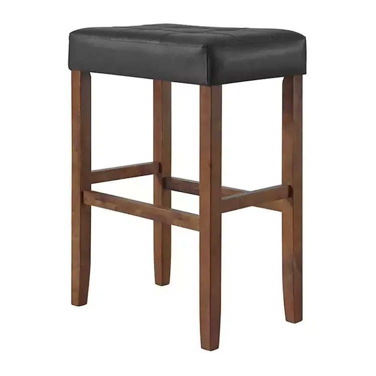 Bar Stools & Counter Height Stools-Kirklands Home Black Faux Leather Madison Walnut Stool Bar