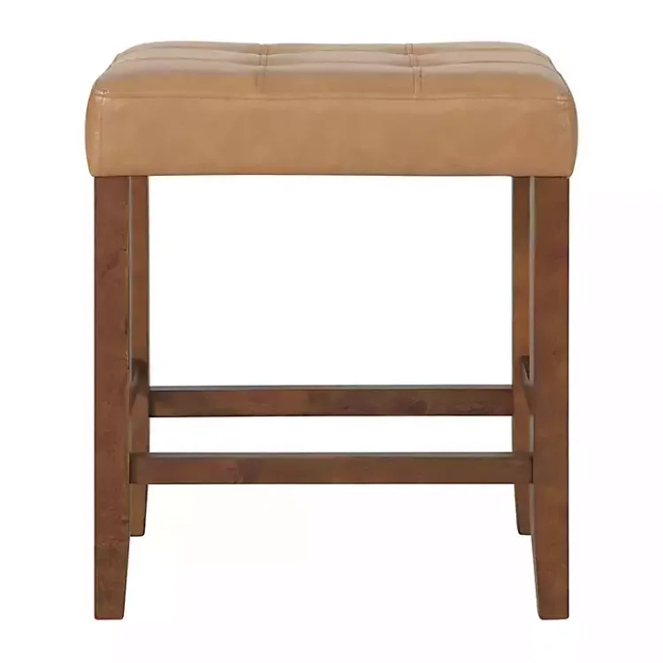 Bar Stools & Counter Height Stools-Kirklands Home Faux Leather Madison Walnut Counter Stool Tan