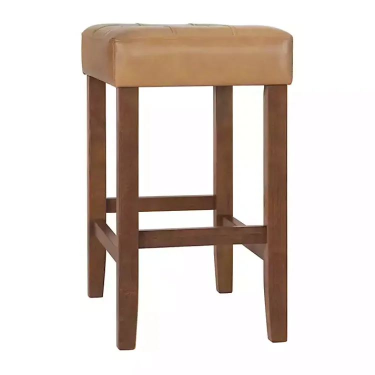 Bar Stools & Counter Height Stools-Kirklands Home Faux Leather Madison Walnut Counter Stool Tan