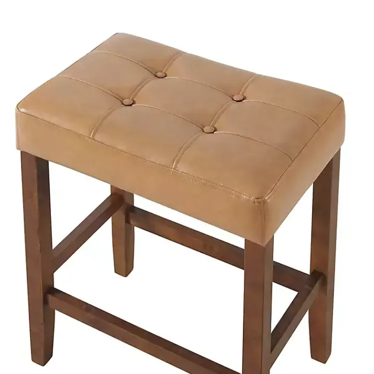 Bar Stools & Counter Height Stools-Kirklands Home Faux Leather Madison Walnut Counter Stool Tan