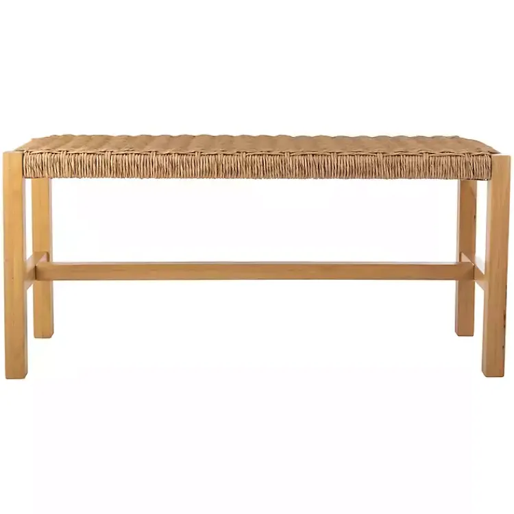 Entryway Furniture-Kirklands Home Newport Natural Wood and Rattan Bench Brown