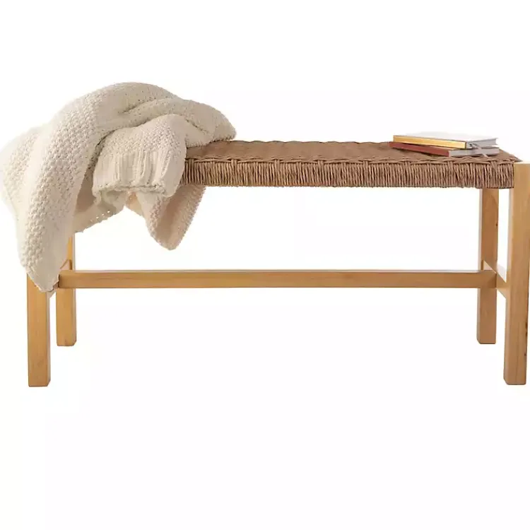 Entryway Furniture-Kirklands Home Newport Natural Wood and Rattan Bench Brown