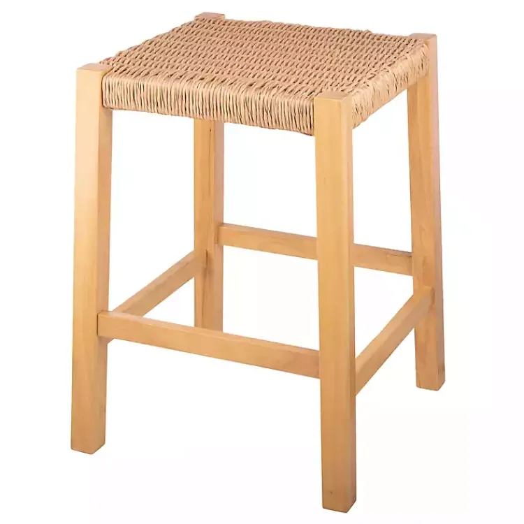 Bar Stools & Counter Height Stools-Kirklands Home Newport Natural Wood and Rattan Counter Stool Brown