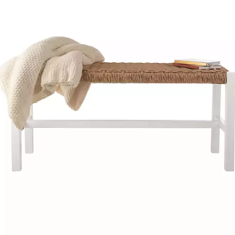 Entryway Furniture-Kirklands Home White Newport Wood and Rattan Bench Brown
