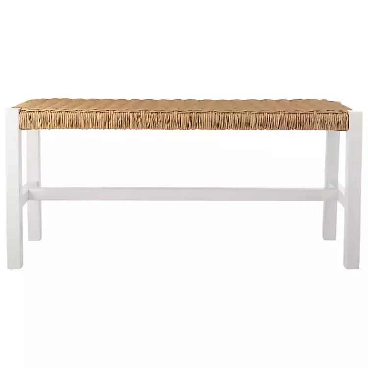 Entryway Furniture-Kirklands Home White Newport Wood and Rattan Bench Brown