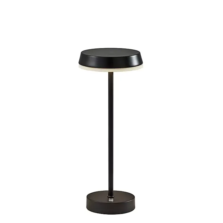 Outdoor Lighting-Kirklands Home Metal Disc Frosted Light Cordless Table Lamp Black