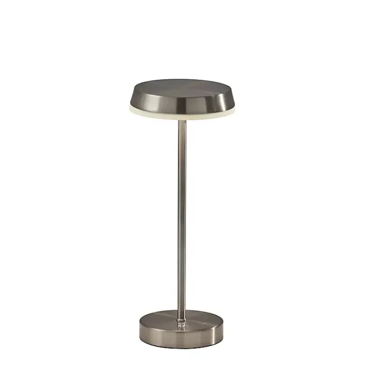 Outdoor Lighting-Kirklands Home Steel Metal Disc Frosted Light Cordless Table Lamp Silver