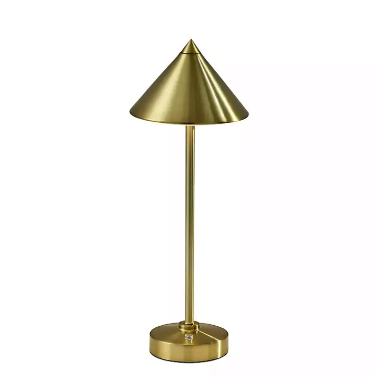Outdoor Lighting-Kirklands Home Brass Metal Cone Shade Cordless Table Lamp Gold
